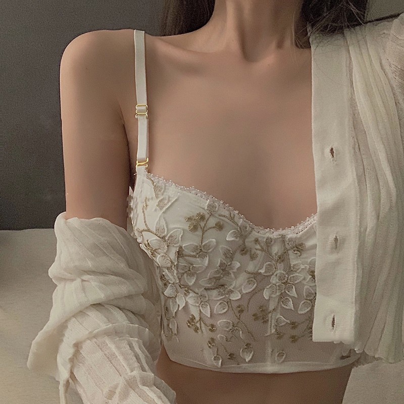 Áo lót AIJOLEN có gọng thép nâng ngực thiết kế thêu ren phong cách vintage cho nữ