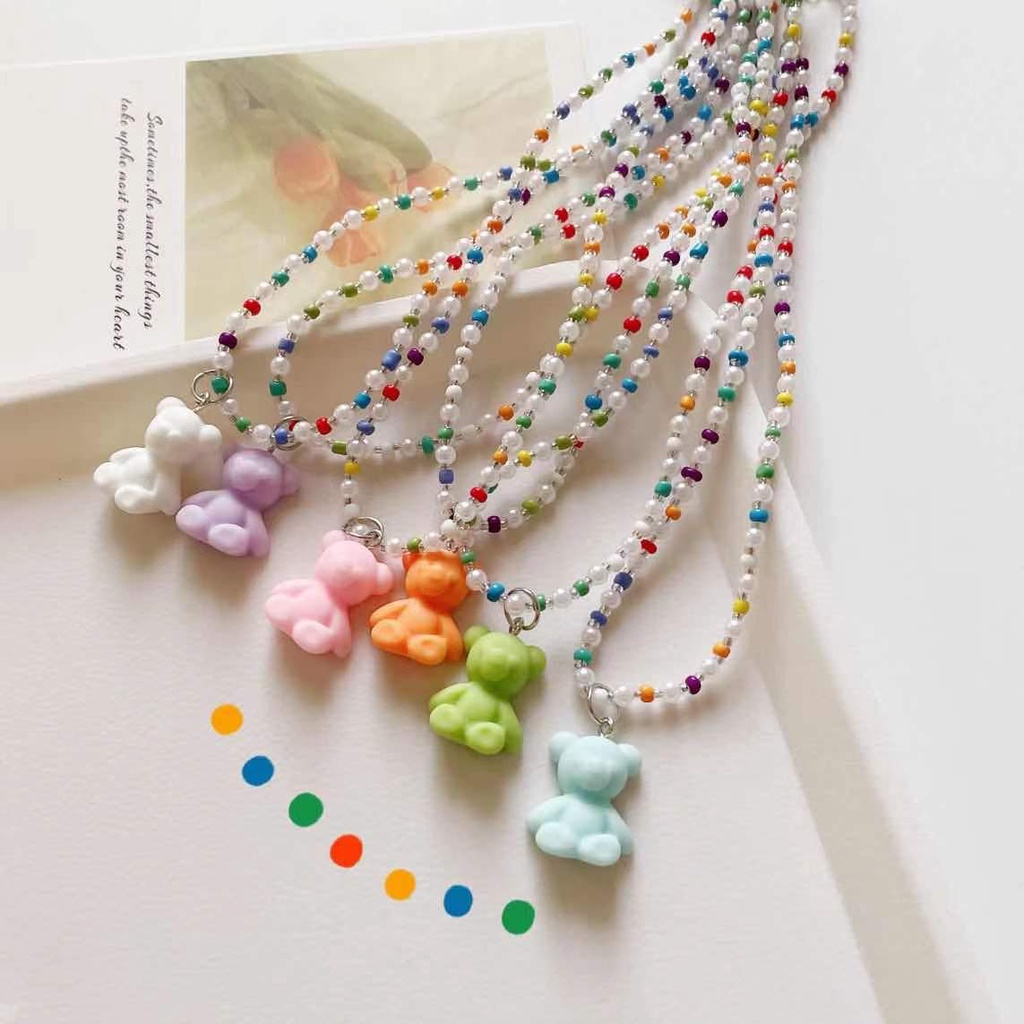 Dây Đeo Mắt Kính Xỏ Hạt acrylic Màu Kẹo Hình Gấu
