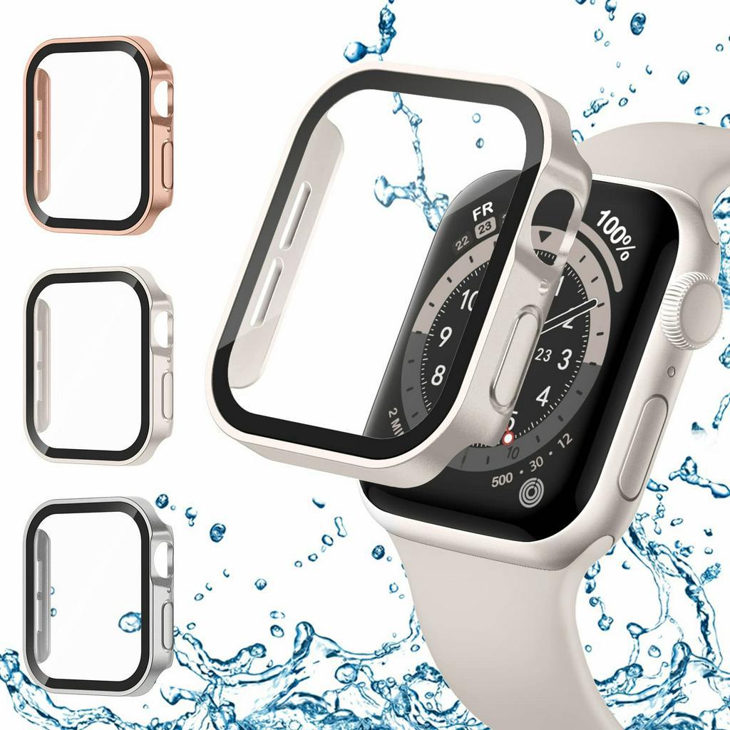 Ốp Bảo Vệ Màn Hình Đồng Hồ Thông Minh Apple Watch Series 7 65 4 SE Kèm Kính Cường Lực Chống Thấm Nước