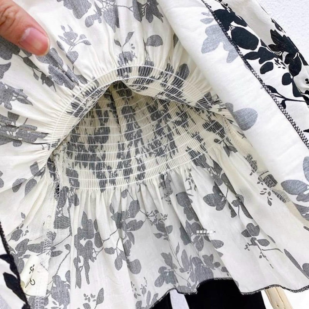 Đồ bộ bé gái set áo hoa đen quần loe tiểu thư cho bé