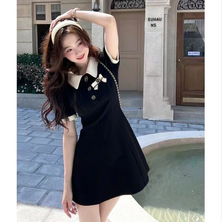 COZOK Đầm Tay Ngắn Cổ Bẻ Dáng Ôm Thời Trang Xinh Xắn Cho Nữ