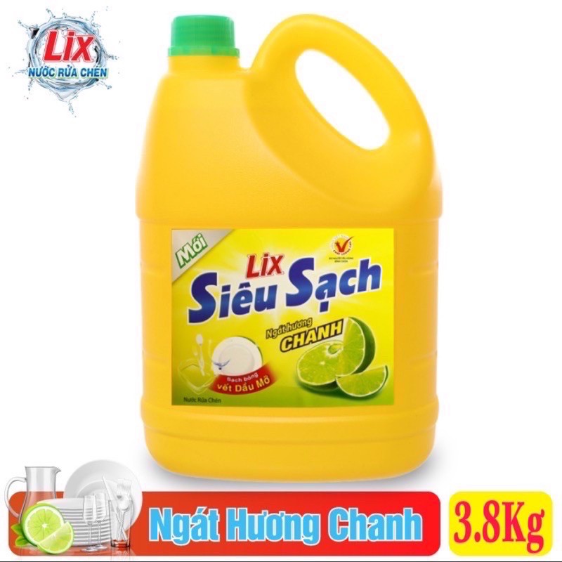 Nước rửa chén Lix siêu sạch 3.8kg mẫu mới