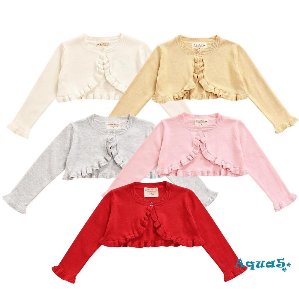Áo Khoác Cardigan Dệt Kim Tay Dài Cổ Tròn Màu Sắc Đơn Giản Cho Bé Gái