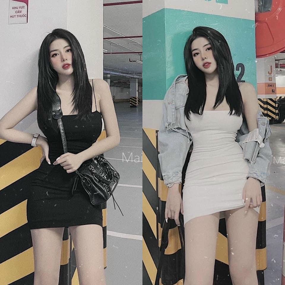 Đầm body 2 dây bún trơn bozip dáng ngắn mini váy 2 dây nữ