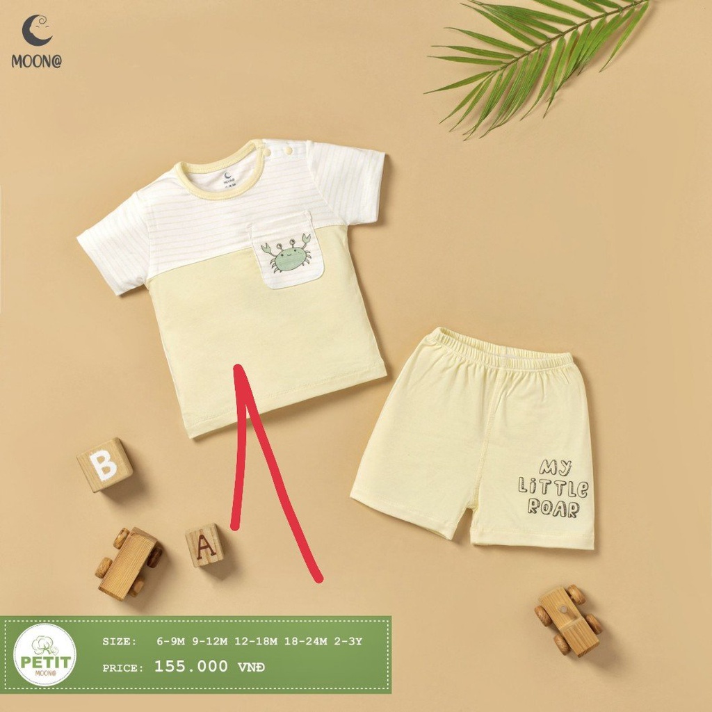 Bộ cộc tay MOON vải petit siêu mát hè mỏng bé trai bé gái