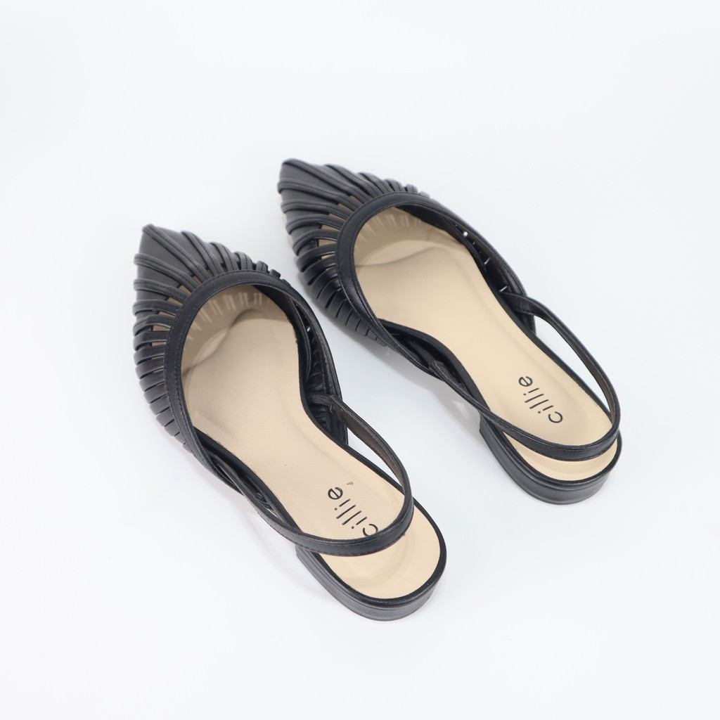 Giày sandal nữ mũi nhọn thanh lịch phối lưới chấm bị độc đáo mới lạ gót cao 4cm đi chơi dao phố Cillie 1044