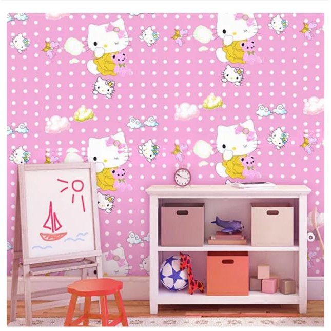 [Mã LIFEHLDEC giảm 10% đơn 99k] Giấy Dán Tường Hello Kitty khổ rộng 45cm (Giá 1 Mét) PK0101