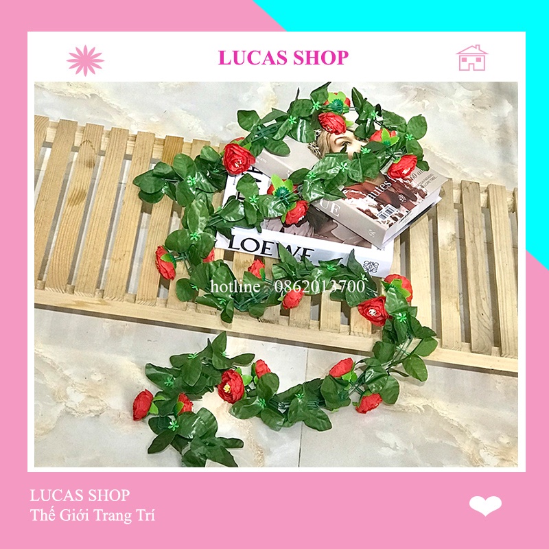 Hoa Giả - Dây Leo Hoa Hồng Trà 2m Trang Trí Tường Nhà, Quán Cafe, Studio