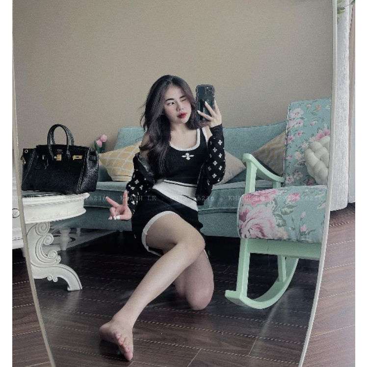 SET VÁY LEN 3 MÓN ÁO BA LỖ ÁO KHOÁC DA CÁ SIÊU ĐẸP