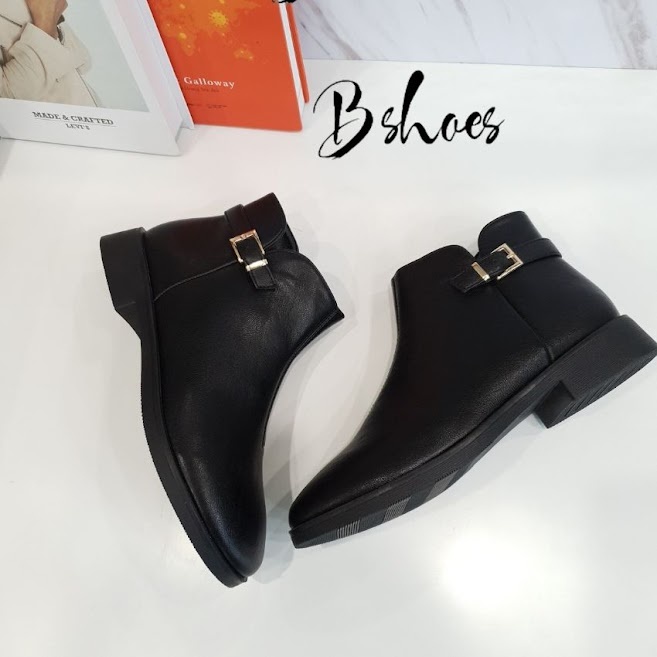 Giày boot nữ da mềm 2021 B SHOES, boot thấp cổ lót nỉ khóa kéo, mũi tròn, kiểu dáng hiện đại trẻ trung B19