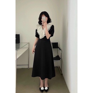 (Có BigSize) Đầm Váy Maxi Bèo Cổ Nút Bọc Đắp Chéo Tà