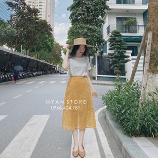 Set Áo trắng mix chân váy hoa cúc