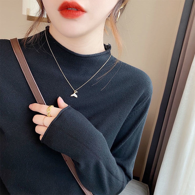 Áo len cổ lọ tay dài dáng ôm thời trang thu đông  nhiều màu tùy chọn cho nữ solid color bottoming top