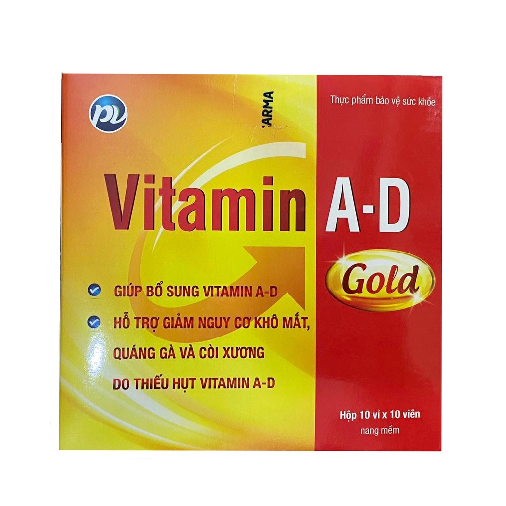 Vitamin AD Gold hộp 10 vỉ x 10 viên nang mềm Phúc Vinh