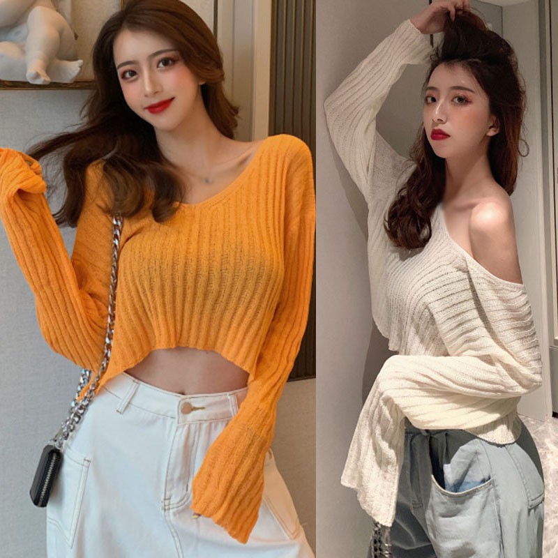 Áo Sweater Nữ Tay Dài Dáng Rộng Màu Trơn Thời Trang