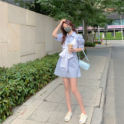 Đầm midi tay ngắn phối áo buộc nơ ngực thời trang | BigBuy360 - bigbuy360.vn