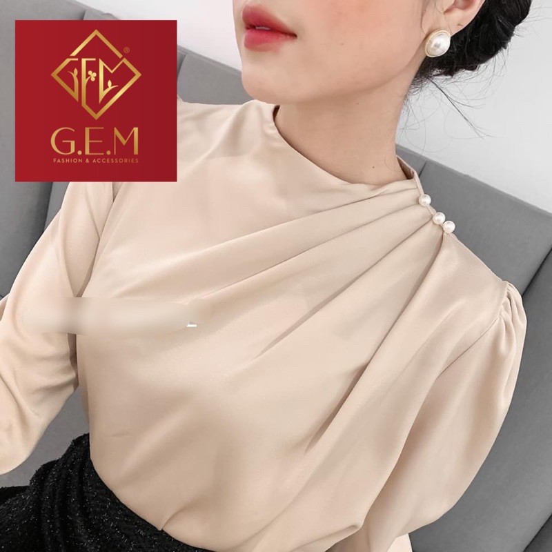 [BÁN BUÔN&LẺ] Áo kiểu nữ GEMNT3 vạt chéo vai đính cườm đi học hoặc công sở đều thời trang - dễ phối chân váy hay quần | BigBuy360 - bigbuy360.vn