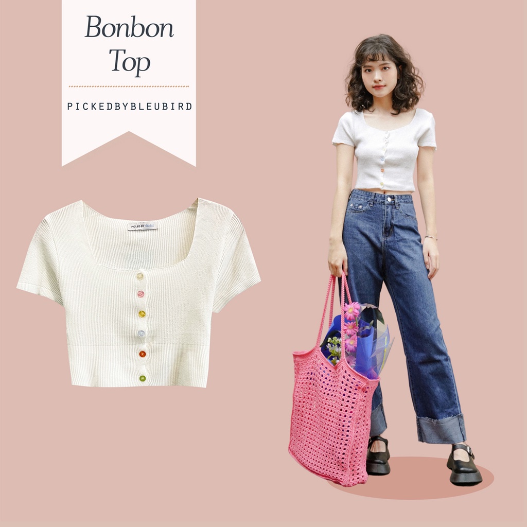 BLEUBIRD Áo thun len dệt kim mỏng BONBON TOP