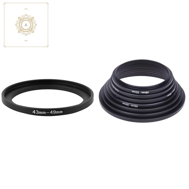43mm to 49mm Metal Step Up Filter Ring Adapter with 49mm 52mm 55mm 58mm 62mm 67mm 72mm 77mm Metal Adapter Mount Set