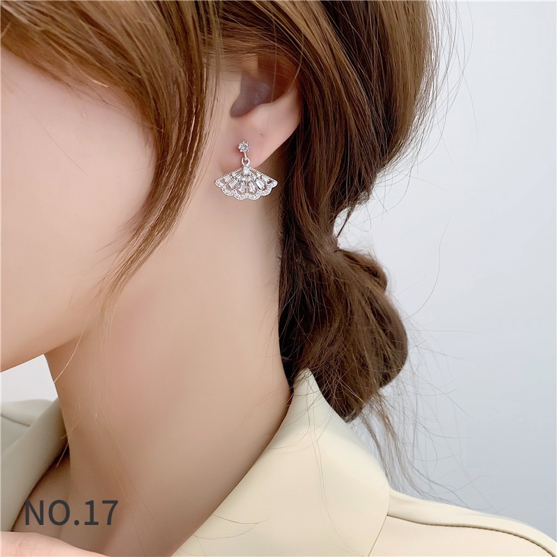 Bông Tai Bạc S925 Đính Kim Cương Trắng Sang Trọng Nhiều Màu Sắc Phong Cách Sang Trọng