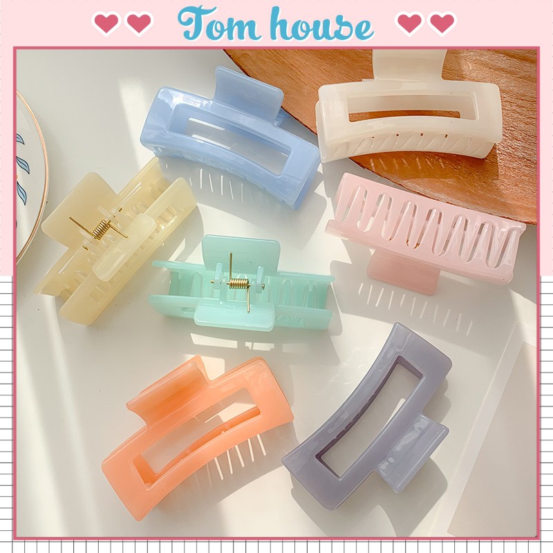 Kẹp tóc càng cua trơn màu dáng vuông màu sắc pastel Hàn Quốc Tom House