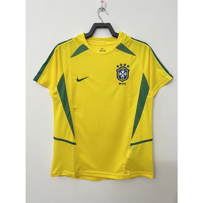 Áo Thun Thể Thao Bóng Đá Nhanh Khô Kiểu Retro Brazil 2002