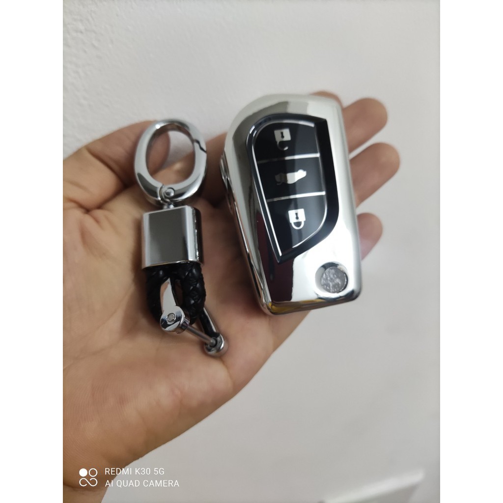 Ốp Chìa Khóa Silicon Tráng Gương Altis, Innova, Fortuner Chìa Gập - kèm móc treo