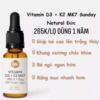 Vitamin D3 K2 Mk7 Sunday Natural 20ml Đức (Có BILl)