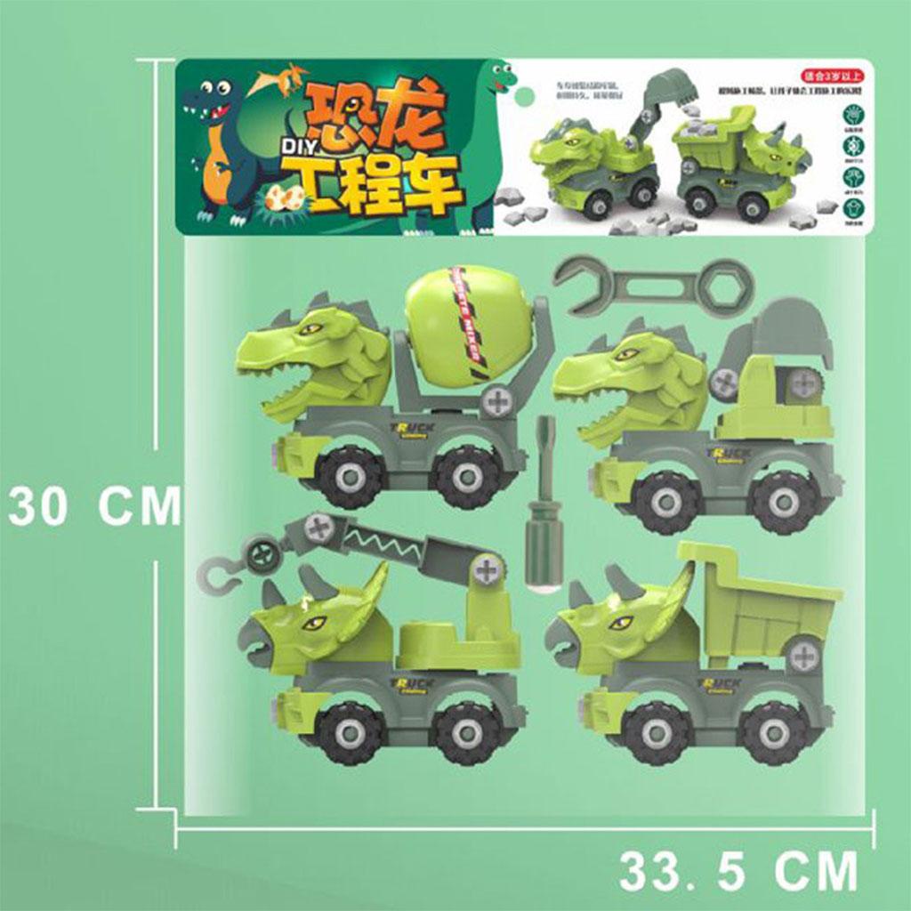 Bộ 4 mô hình xe công trường khủng long 3D cho bé