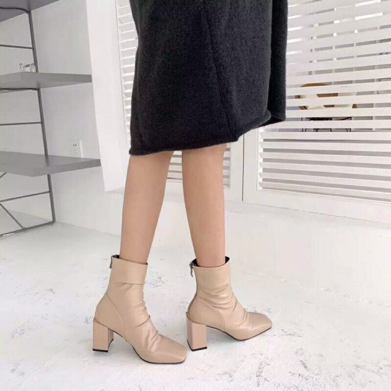 [Hot trend] Boots thời trangI Bốt cao cổ nhúm gót vuông 7p da Lì hàng đẹp