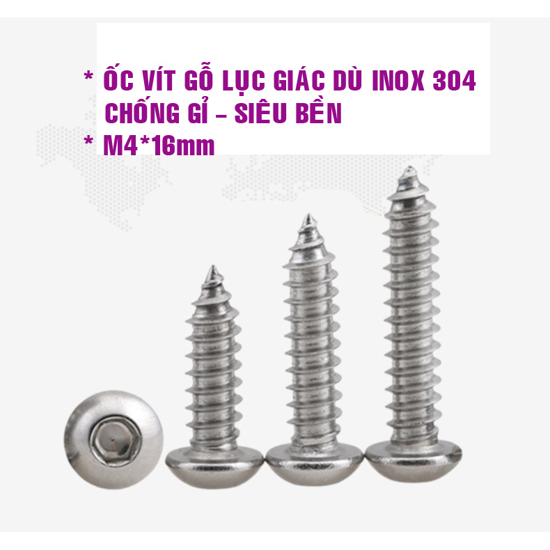 Mua 50 con Ốc VÍT GỖ Lục giác đầu dù INOX 304 chống gỉ siêu bền - Phù ...
