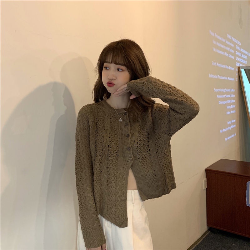 Áo khoác len cổ chữ V thiết kế không cân xứng thời trang cho nữ