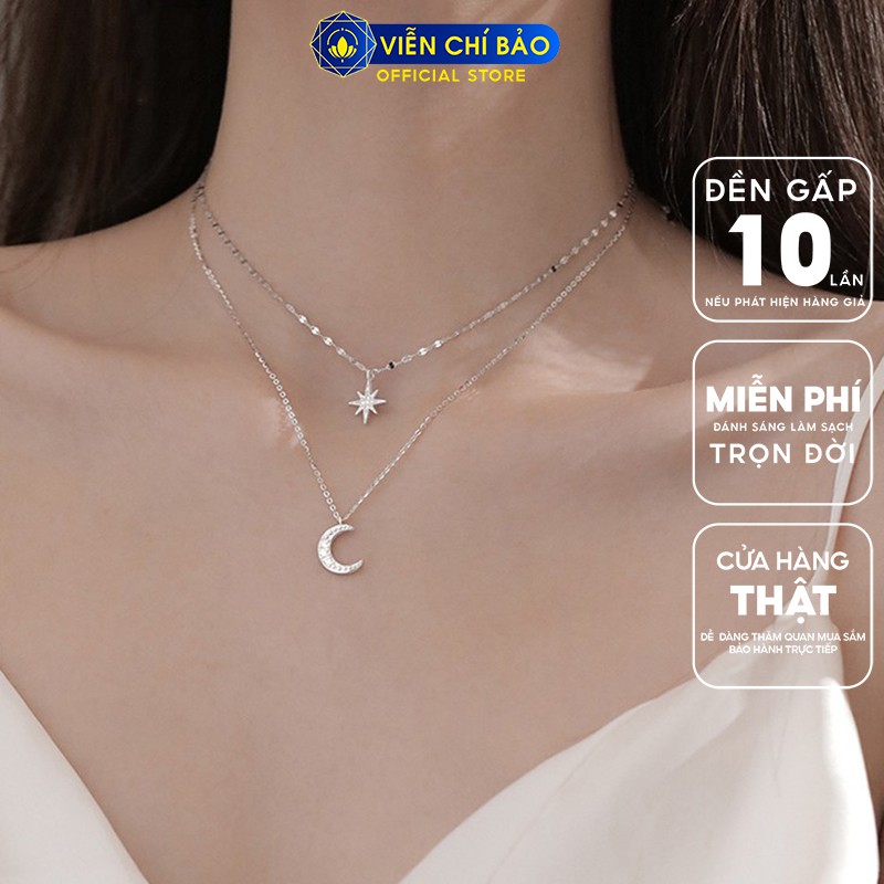 Dây chuyền bạc nữ 2 tầng Moon Star chất liệu bạc 925 thời trang phụ kiện trang sức nữ Viễn Chí Bảo D000134x