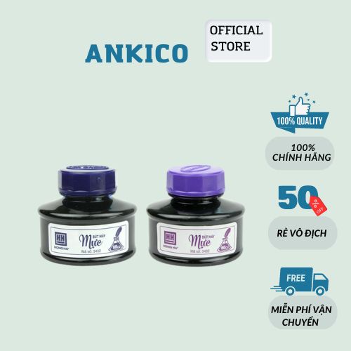Mực bút máy Hồng Hà (3432) mực viết học sinh mực xanh, tím bền màu ANKICO