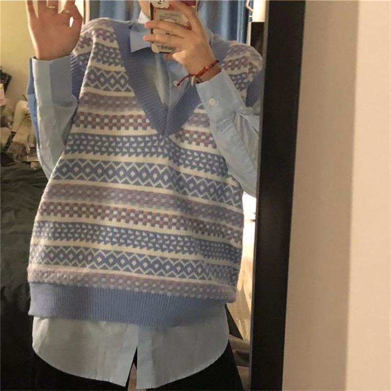 Bộ Áo Dệt Kim Dáng Rộng + Áo Sơ Mi Dài Tay Xinh Xắn Dành Cho Nữ