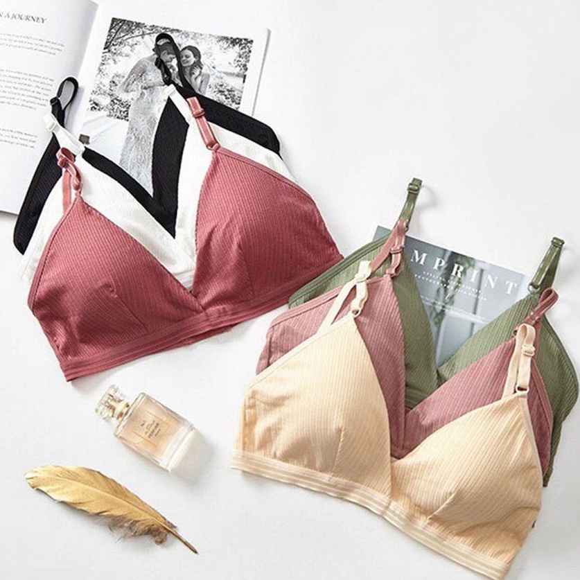 Áo bra len tăm khoá cài nâng ngực - Áo bralette cotton gân tăm mềm không gọng mút mỏng YLY244