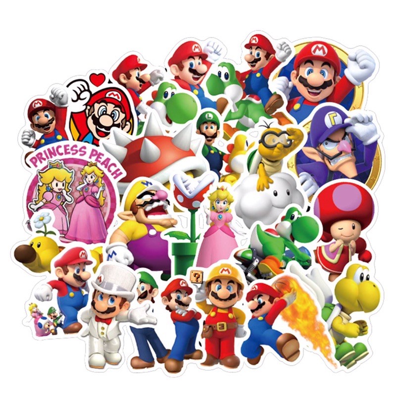 Sticker Super mario set 30-50 cái khácu ép lụa / hình dán Super Mario