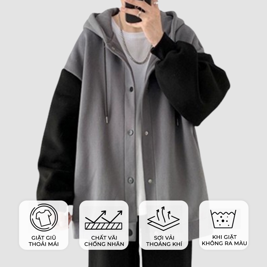 Áo Khoác Nỉ Bông Nam, Nữ Basic Unisex Nỉ From Rộng Màu Xám Đen HDBN750
