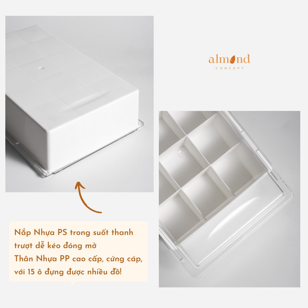 Hộp Nhựa Đựng Tất, Vớ, Áo Lót, Đồ Lót - Chia Ngăn, Có Nắp Trượt, Có Thể Dán Úp Ngược - almondconcept