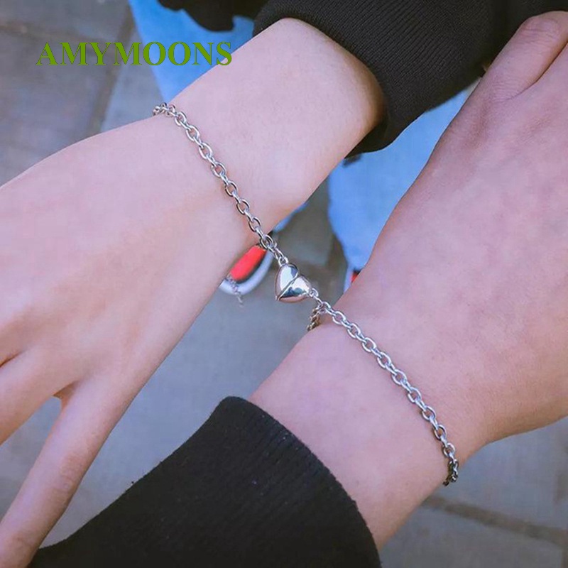 Set 2 Vòng Tay Dây Xích Bằng Thép Không Gỉ Phối Màu Bạc Thời Trang Cho Nam Và Nữ
