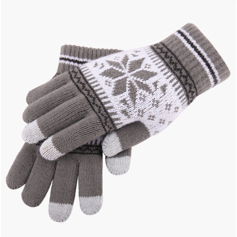 Găng Tay Dệt Kim Họa Tiết Bông Tuyết Có Thể Chạm Màn Hình Cảm Ứng