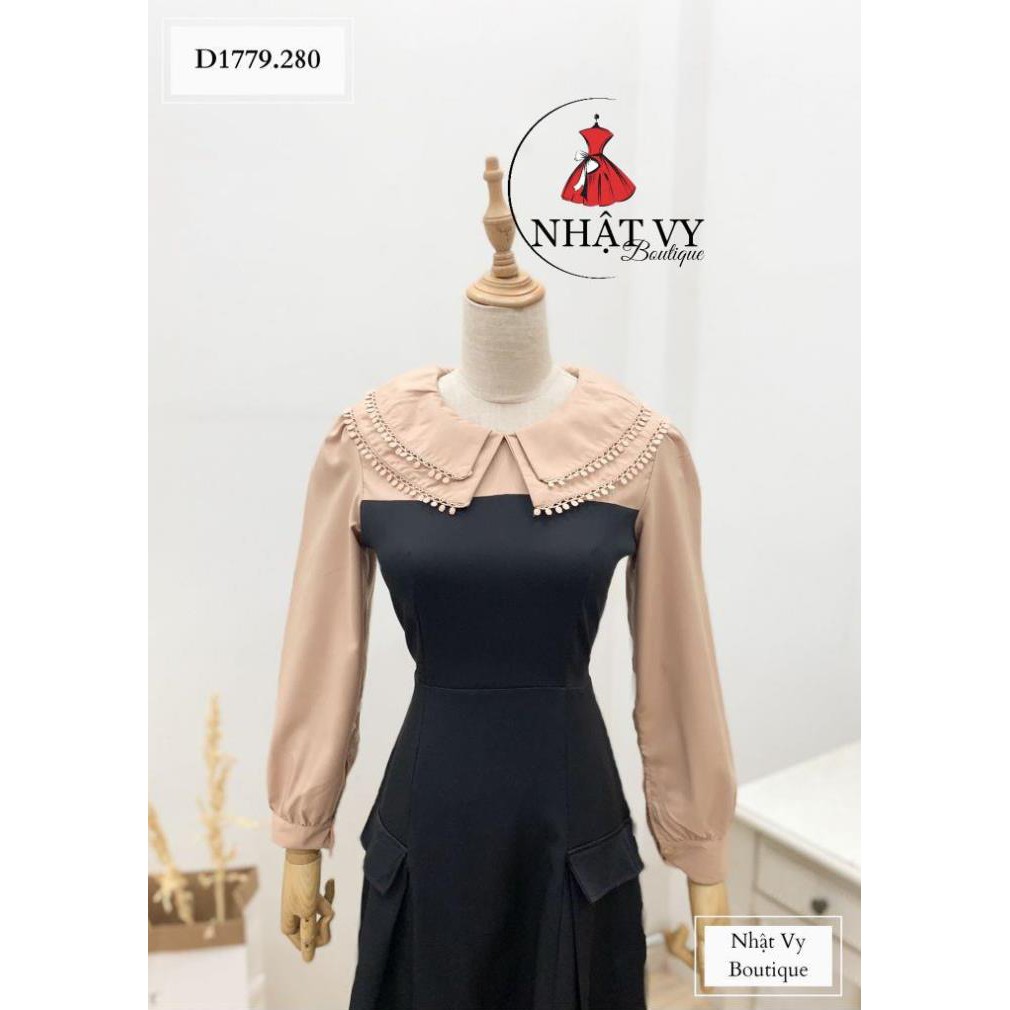 ĐẦM TAY DÀI PHỐI CỔ REN TRÒN - D1779