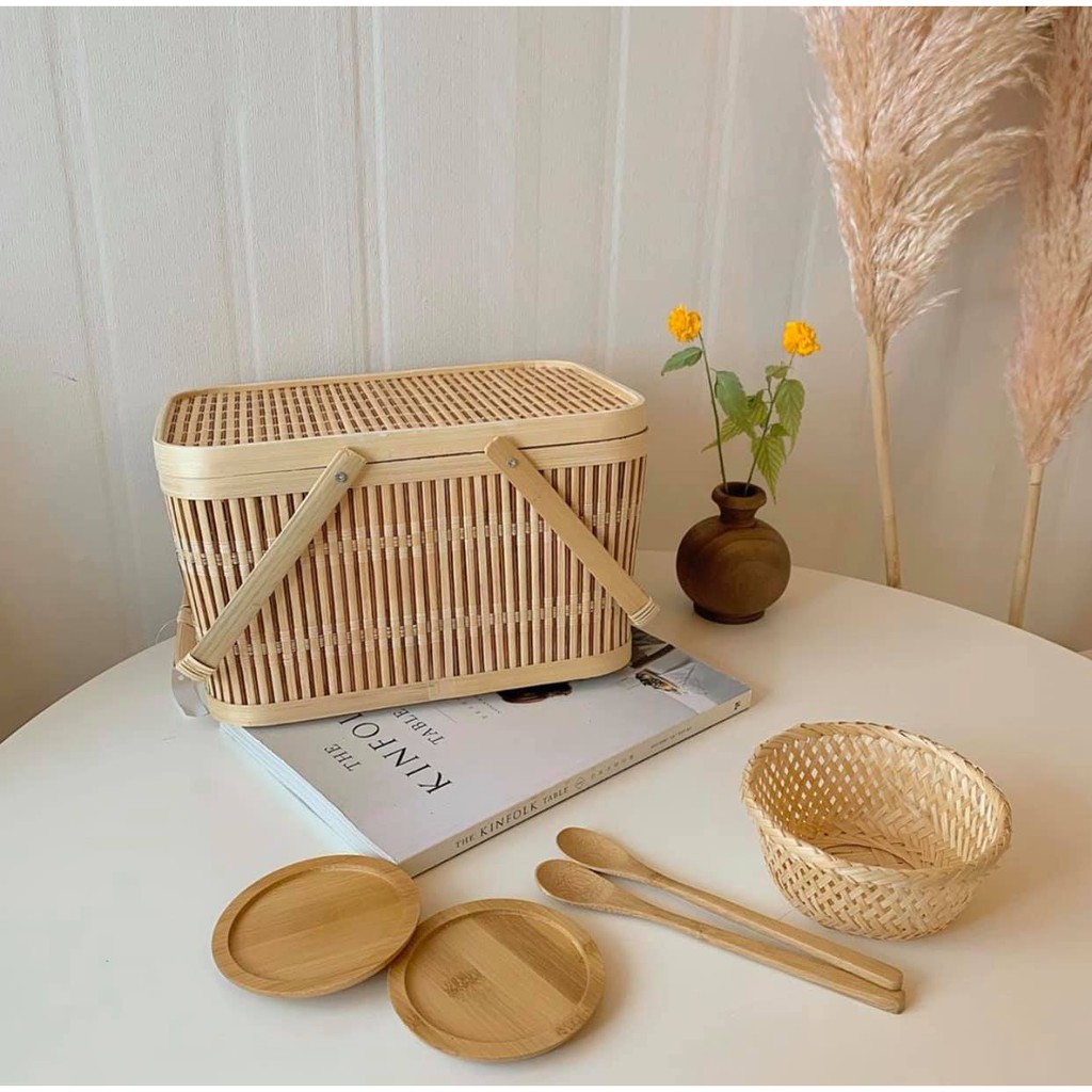 Bộ vali/ Valy giỏ mây tre tiện dụng - Bamboo basket storage, Kích thước lớn 36 x 26 x 39, 31 x 23 x 32 cm