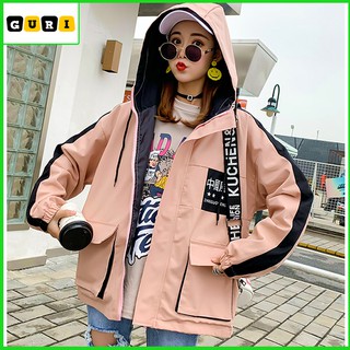 Áo khoác kaki nữ form rộng Unisex có mũ đẹp, thời trang cao cấp GURI mã GAK02