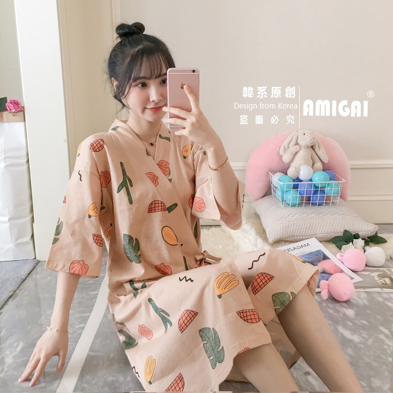 Áo Choàng Ngủ Kiểu Kimono Nhật Bản Thiết Kế Xinh Xắn Cho Nữ