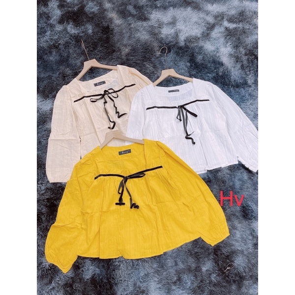 Áo sơ mi babydoll cổ vuông quảng châu