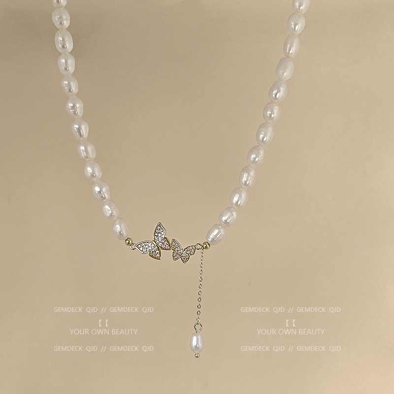 Vòng cổ Mặt Hình Bướm Đính Ngọc Trai Nhân Tạo Thời Trang Dành Cho Nữ