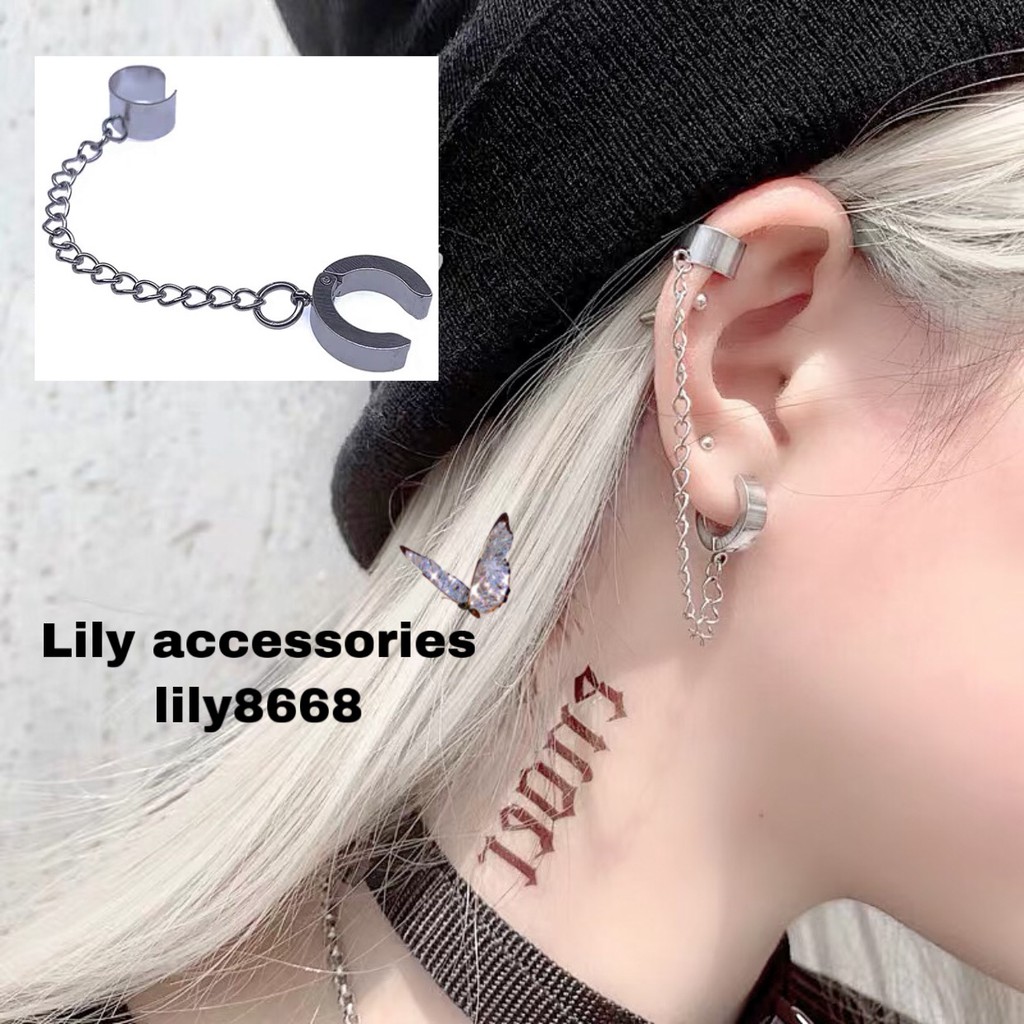 Chain Hoop Ear Cuff kẹp tai titan dây xích nam nữ không cần xỏ lỗ không gỉ không đen không dị ứng Unisex
