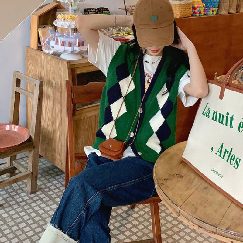 Áo gile caro cài khuy hai màu trẻ trung năng động