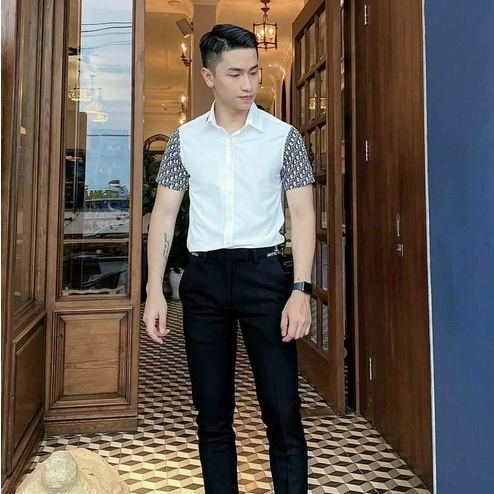 Áo sơ mi phối ngắn tay lụa DIO phối hàn vải dày đẹp mẫu mới cực chất